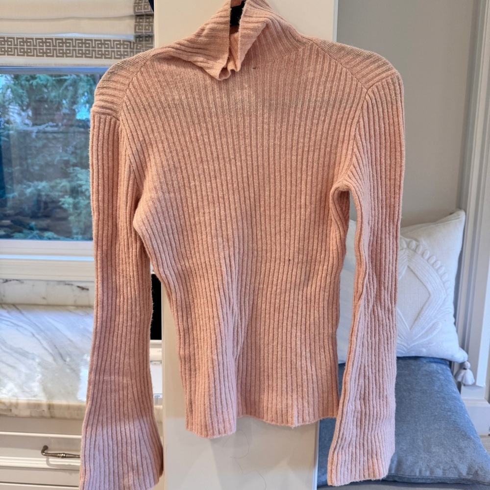 Maje Turtleneck Pink Ribbed Women's Sweater